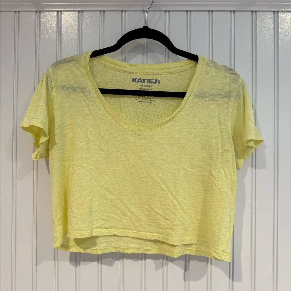Katie J NYC Yellow Flutter Sleeve Crop Top